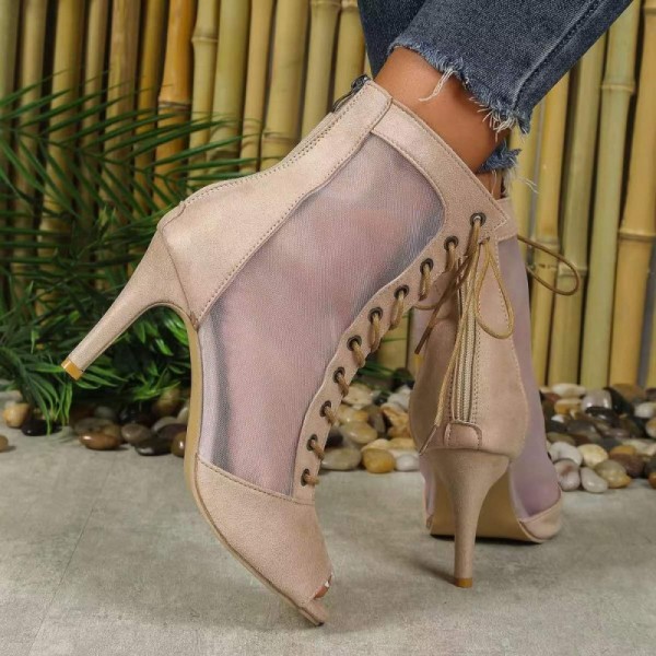 Women Fashion Sexy Plus Size Hollow Out Mesh Peep Toe Lace Short Boots