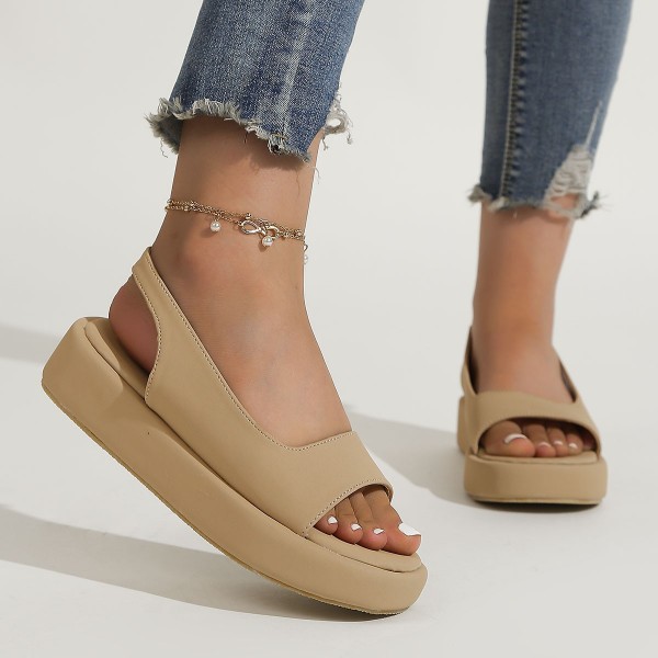 Women Summer Plus Size Solid Color Thick-Soled Sandals