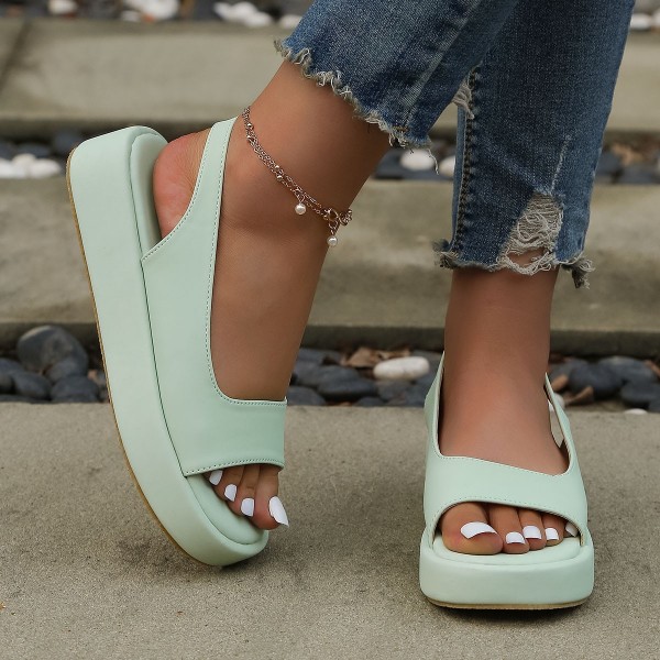Women Summer Plus Size Solid Color Thick-Soled Sandals