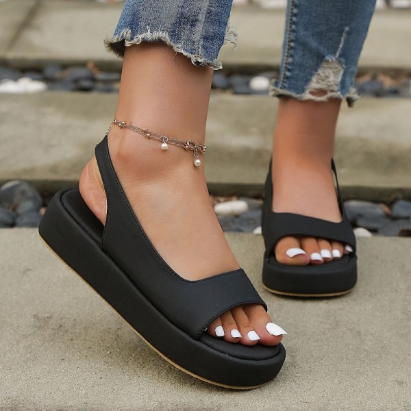 Women Summer Plus Size Solid Color Thick-Soled Sandals