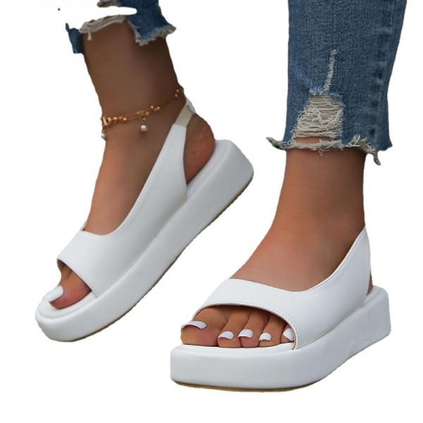 Women Summer Plus Size Solid Color Thick-Soled Sandals