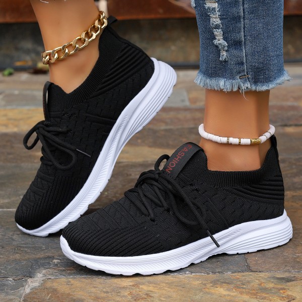 Women Fashion Casual Plus Size Round-Toe Fly-Woven Breathable Sneakers