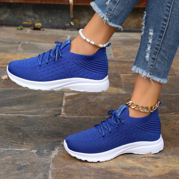 Women Fashion Casual Plus Size Round-Toe Fly-Woven Breathable Sneakers