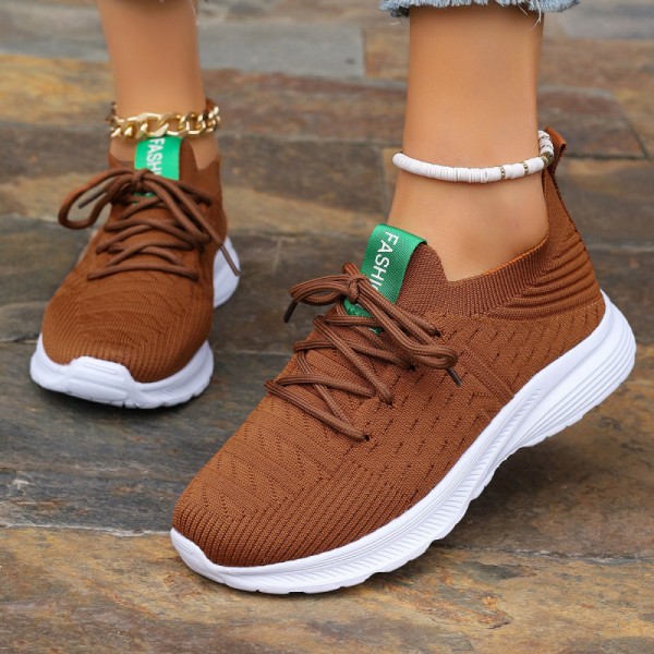 Women Fashion Casual Plus Size Round-Toe Fly-Woven Breathable Sneakers