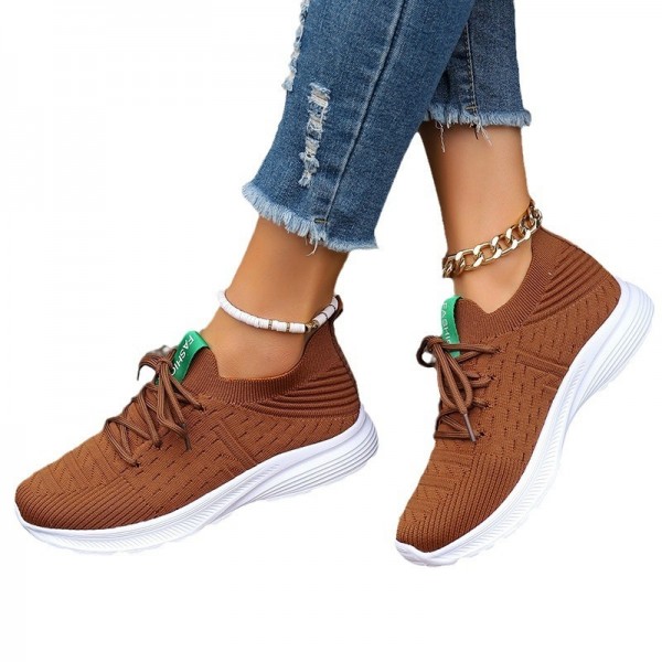 Women Fashion Casual Plus Size Round-Toe Fly-Woven Breathable Sneakers