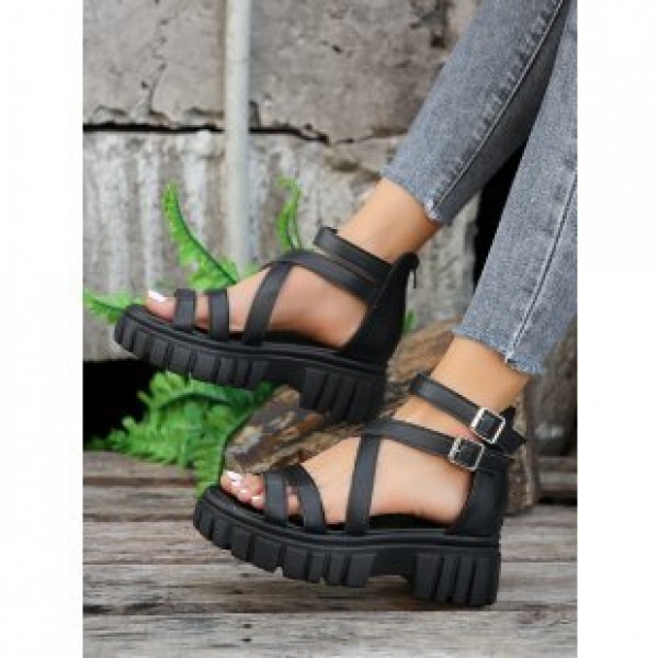 Women Fashion Plus-Size Thick-Soled Openwork Buckle Sandals