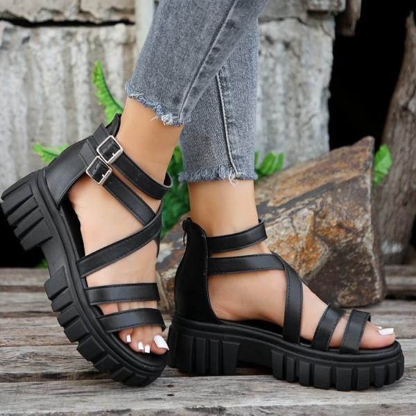 Women Fashion Plus-Size Thick-Soled Openwork Buckle Sandals