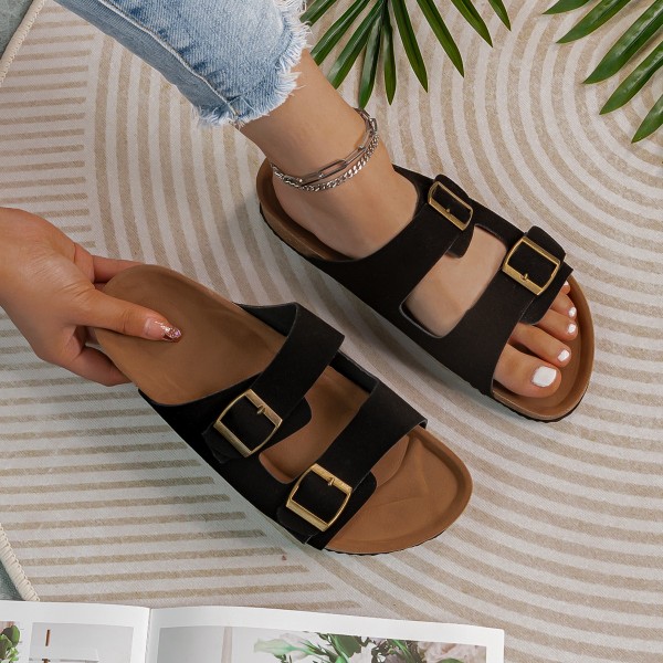Summer Women Casual Plus Size Metal Buckle Cork Slippers