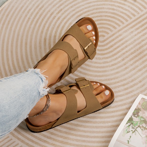 Summer Women Casual Plus Size Metal Buckle Cork Slippers