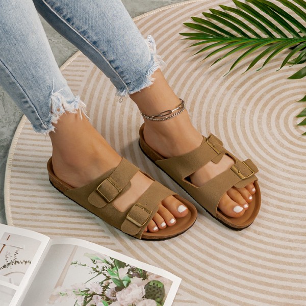 Summer Women Casual Plus Size Metal Buckle Cork Slippers