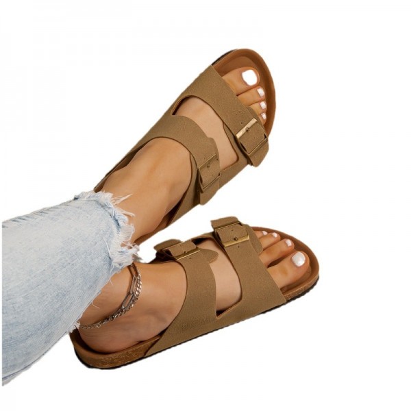 Summer Women Casual Plus Size Metal Buckle Cork Slippers