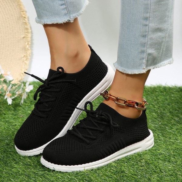 Women Fashion Casual Plus Size Fly-Woven Breathable Lace-Up Sneakers