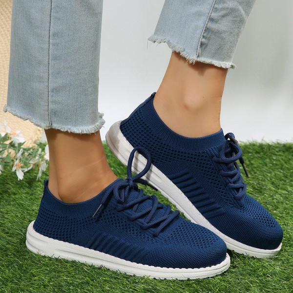 Women Fashion Casual Plus Size Fly-Woven Breathable Lace-Up Sneakers