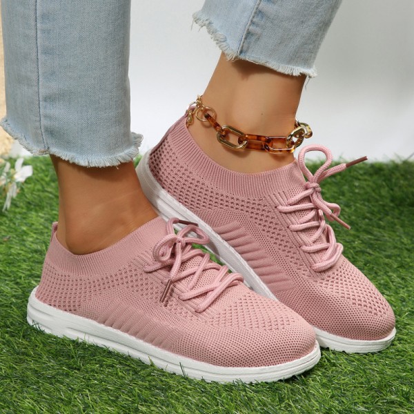 Women Fashion Casual Plus Size Fly-Woven Breathable Lace-Up Sneakers
