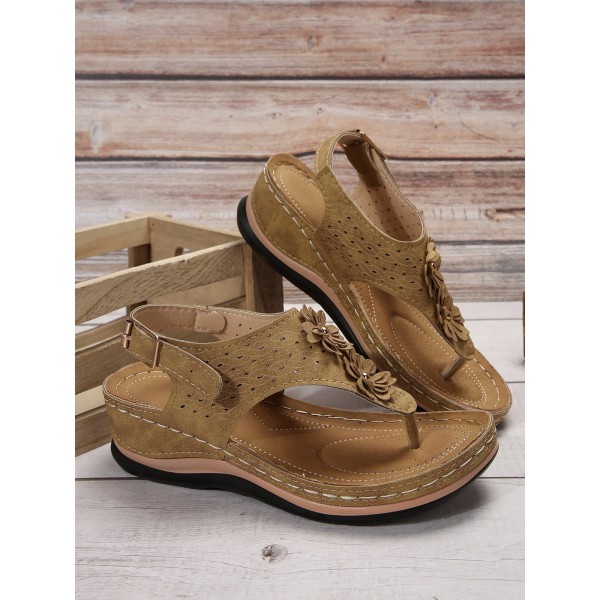 Women Summer Fashion Plus Size Flower Round Toe Thong Sandals