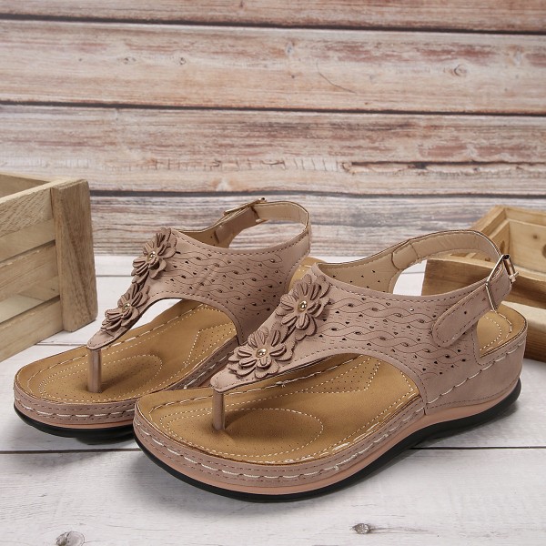 Women Summer Fashion Plus Size Flower Round Toe Thong Sandals