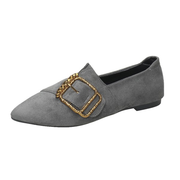 Fashion Women Elegant Low Heel Pionted Toe Sdede Metal Shoe Buckle Loafers
