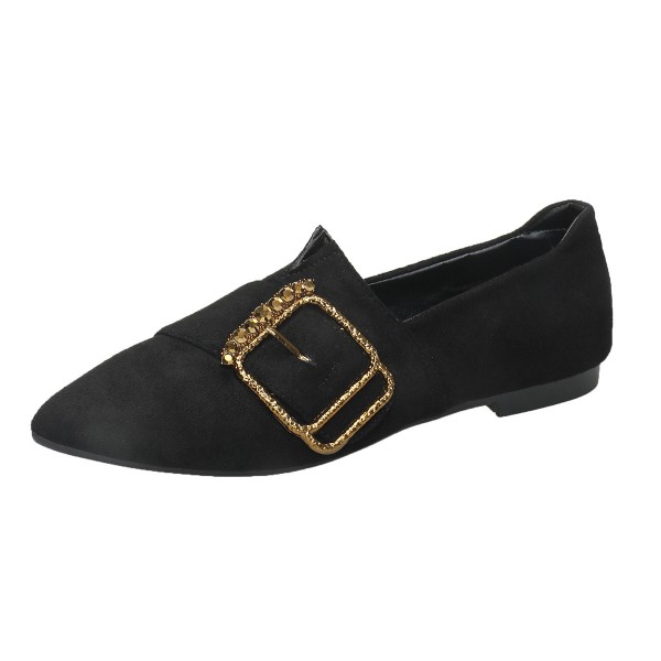 Fashion Women Elegant Low Heel Pionted Toe Sdede Metal Shoe Buckle Loafers