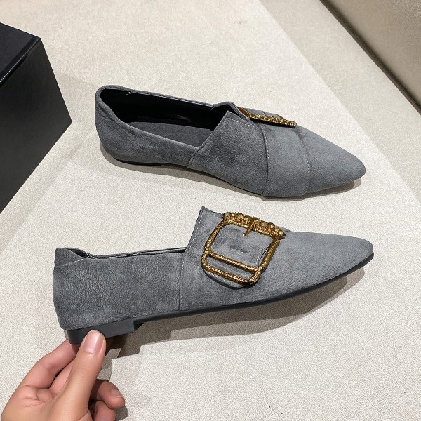 Fashion Women Elegant Low Heel Pionted Toe Sdede Metal Shoe Buckle Loafers
