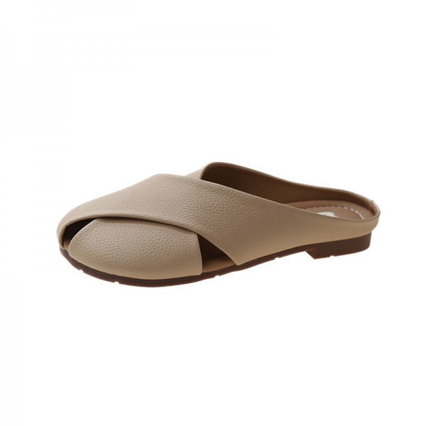 Summer Women Fashion Casual Cross Hollow Cover Toe Flat Muller Shoes