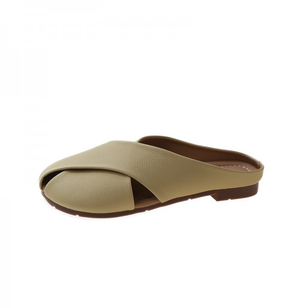 Summer Women Fashion Casual Cross Hollow Cover Toe Flat Muller Shoes