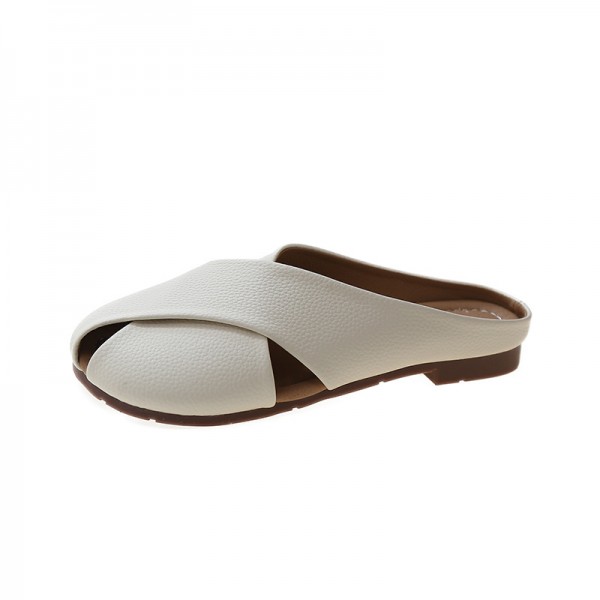 Summer Women Fashion Casual Cross Hollow Cover Toe Flat Muller Shoes