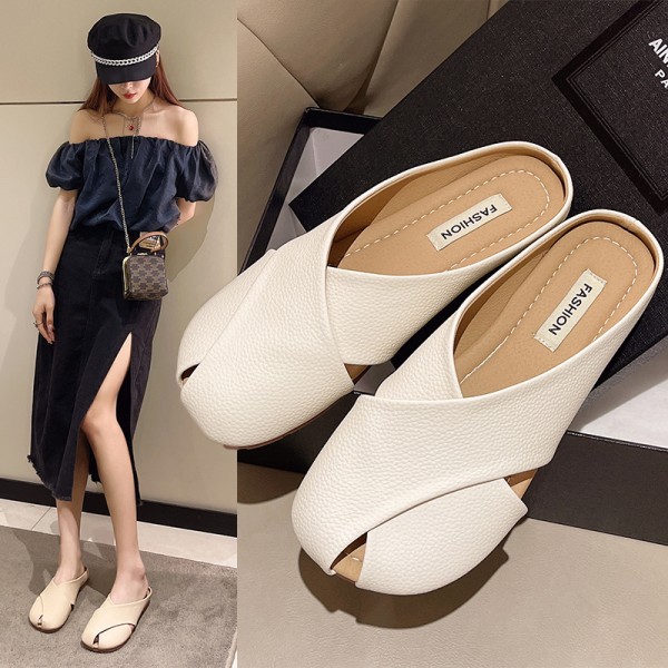 Summer Women Fashion Casual Cross Hollow Cover Toe Flat Muller Shoes
