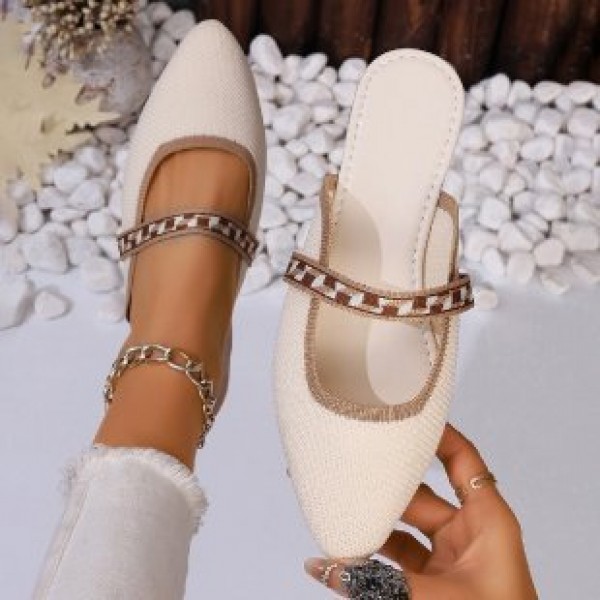 Women Fashion Plus Size Toe Fly-Woven Breathable Flat Mule Shoes