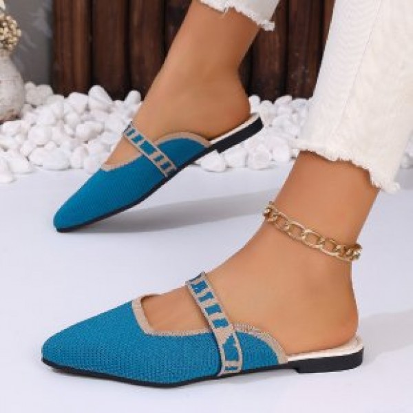 Women Fashion Plus Size Toe Fly-Woven Breathable Flat Mule Shoes