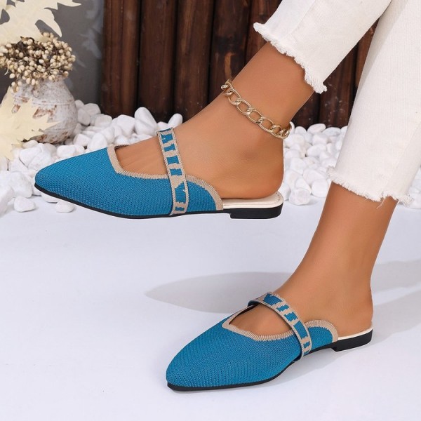 Women Fashion Plus Size Toe Fly-Woven Breathable Flat Mule Shoes