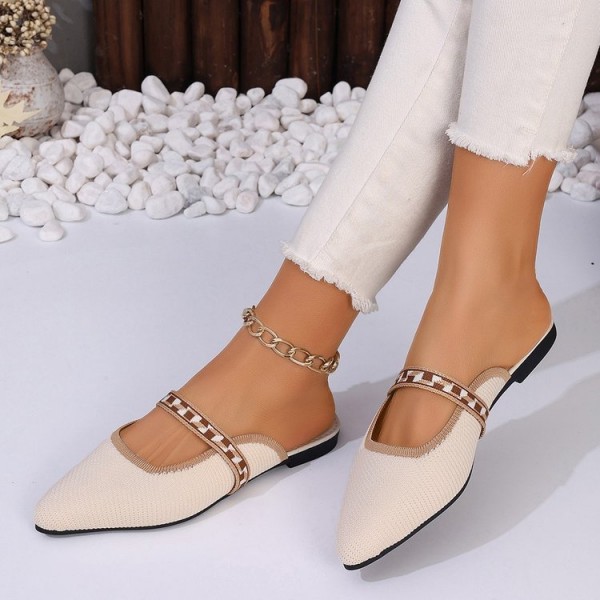 Women Fashion Plus Size Toe Fly-Woven Breathable Flat Mule Shoes