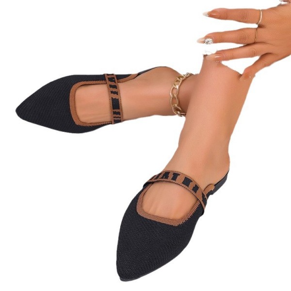 Women Fashion Plus Size Toe Fly-Woven Breathable Flat Mule Shoes