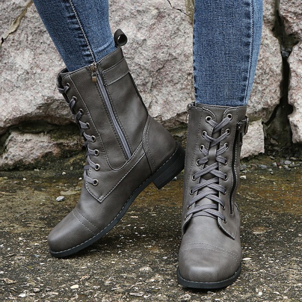 Women Casual Vintage Plus Size Strap Side Zipper Mid-Calf Boots