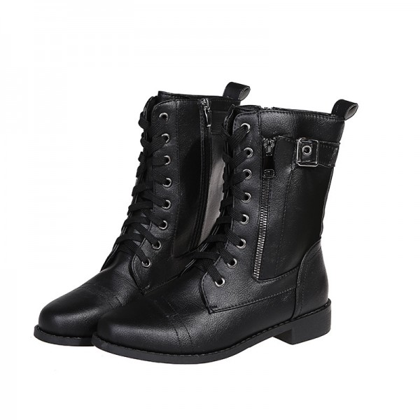 Women Casual Vintage Plus Size Strap Side Zipper Mid-Calf Boots
