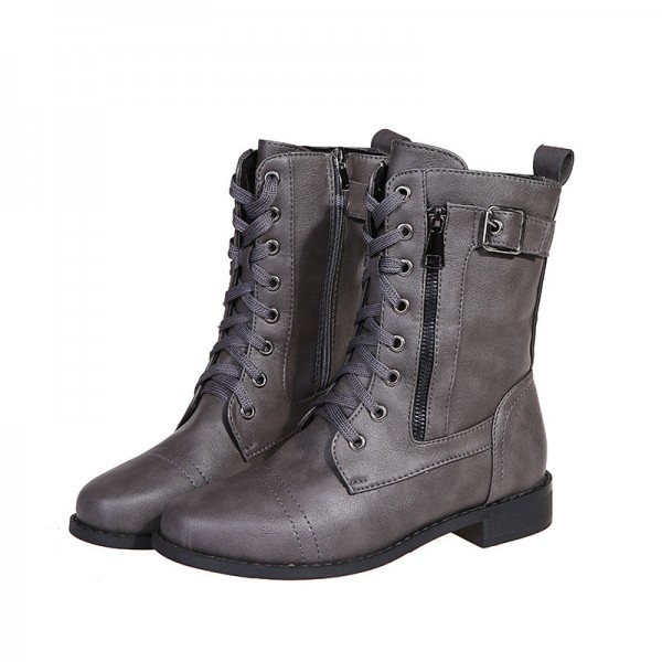 Women Casual Vintage Plus Size Strap Side Zipper Mid-Calf Boots