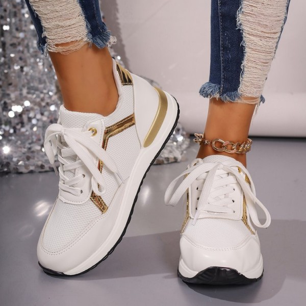 Summer Women Fashion Plus Size Mesh Breathable Round Toe Lace-Up Thick-Soled Sneaker