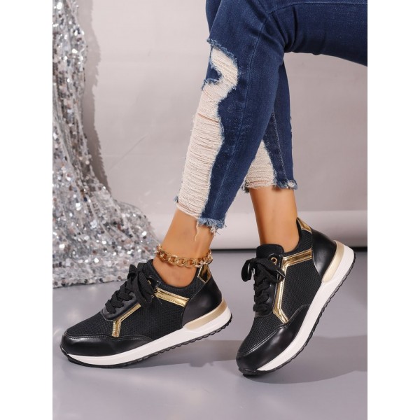 Summer Women Fashion Plus Size Mesh Breathable Round Toe Lace-Up Thick-Soled Sneaker
