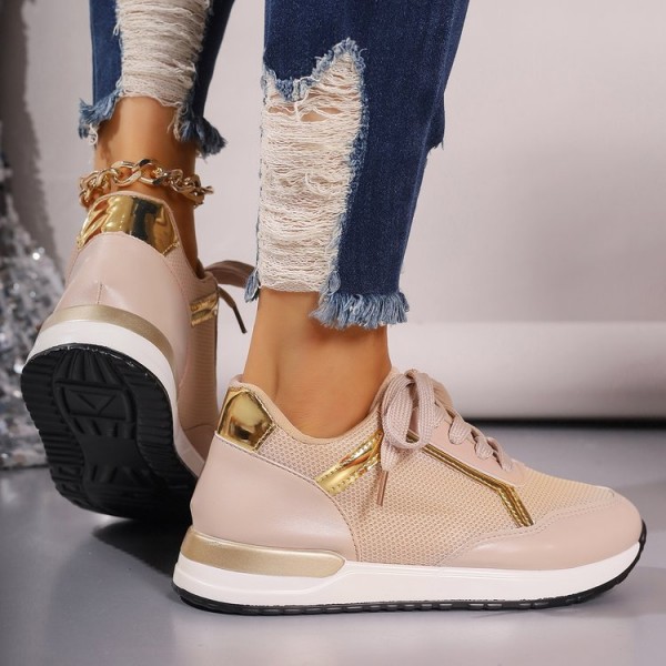 Summer Women Fashion Plus Size Mesh Breathable Round Toe Lace-Up Thick-Soled Sneaker