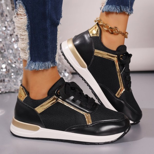 Summer Women Fashion Plus Size Mesh Breathable Round Toe Lace-Up Thick-Soled Sneaker