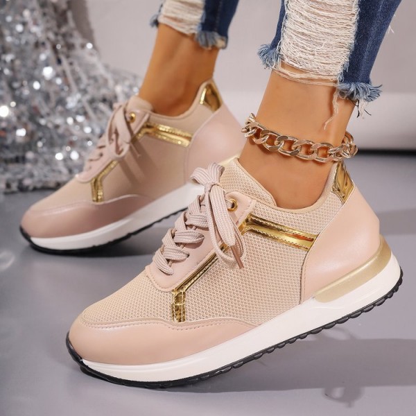 Summer Women Fashion Plus Size Mesh Breathable Round Toe Lace-Up Thick-Soled Sneaker