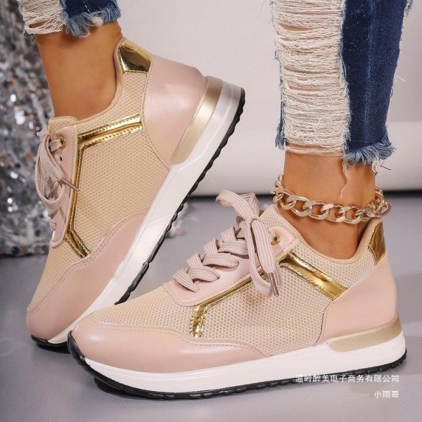 Summer Women Fashion Plus Size Mesh Breathable Round Toe Lace-Up Thick-Soled Sneaker