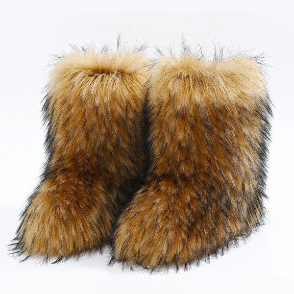 Autumn And Winter Women Fashion Plus Size Non-Slip Warm Imitation Raccoon Fur Snow Boots