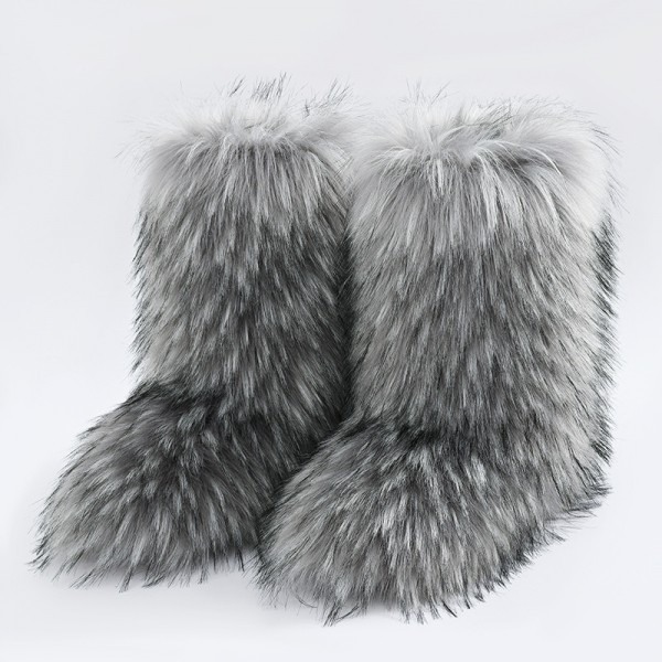 Autumn And Winter Women Fashion Plus Size Non-Slip Warm Imitation Raccoon Fur Snow Boots