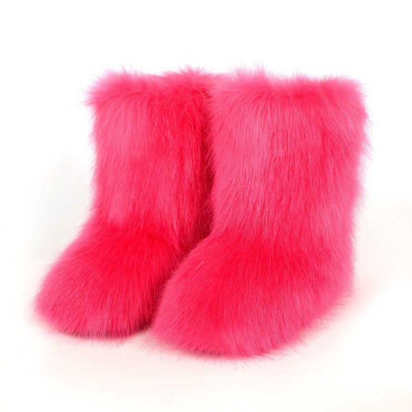 Autumn And Winter Women Fashion Plus Size Non-Slip Warm Imitation Raccoon Fur Snow Boots