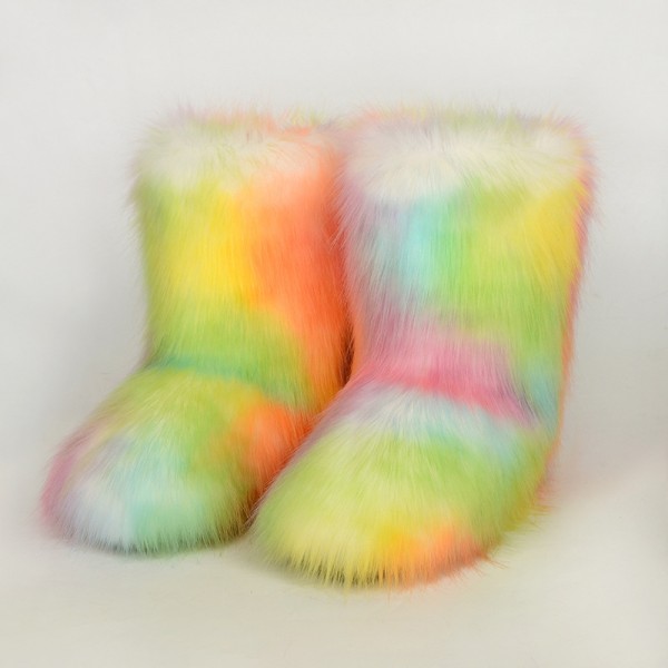 Autumn And Winter Women Fashion Plus Size Non-Slip Warm Imitation Raccoon Fur Snow Boots