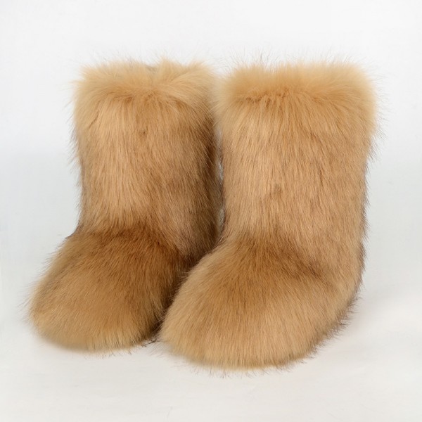 Autumn And Winter Women Fashion Plus Size Non-Slip Warm Imitation Raccoon Fur Snow Boots