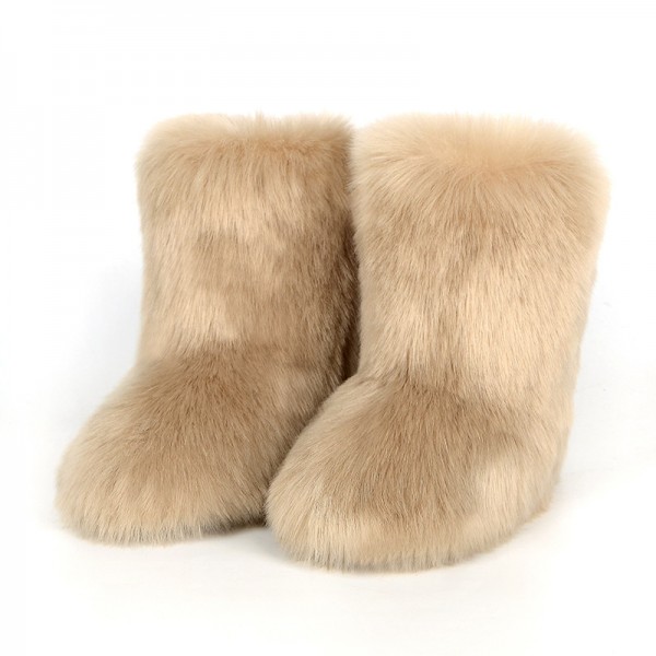 Autumn And Winter Women Fashion Plus Size Non-Slip Warm Imitation Raccoon Fur Snow Boots