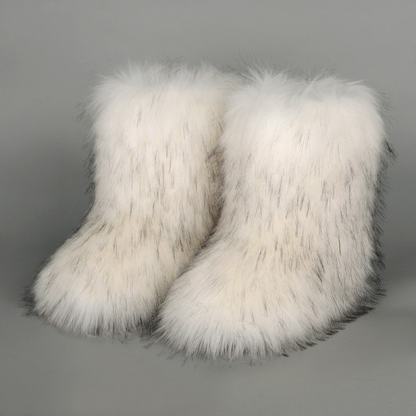 Autumn And Winter Women Fashion Plus Size Non-Slip Warm Imitation Raccoon Fur Snow Boots