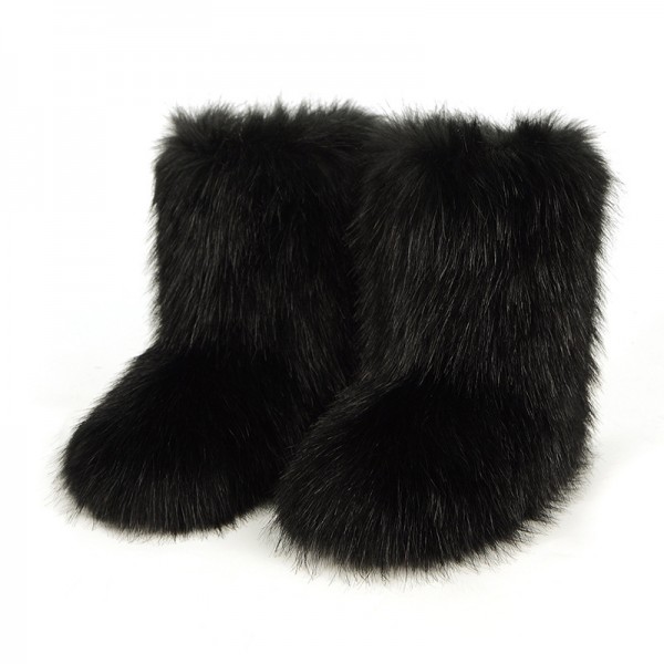 Autumn And Winter Women Fashion Plus Size Non-Slip Warm Imitation Raccoon Fur Snow Boots