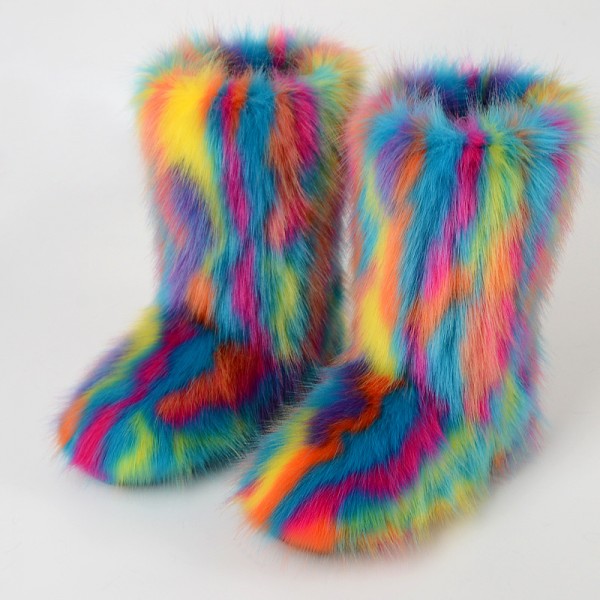 Autumn And Winter Women Fashion Plus Size Non-Slip Warm Imitation Raccoon Fur Snow Boots